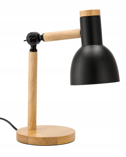 Medinė E27 pastatoma stalinė skaitymo lempa su dviguba reguliavimo funkcija