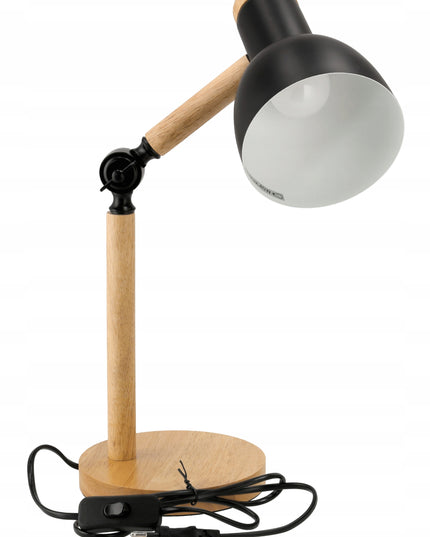 Medinė E27 pastatoma stalinė skaitymo lempa su dviguba reguliavimo funkcija