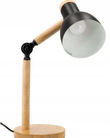 Medinė E27 pastatoma stalinė skaitymo lempa su dviguba reguliavimo funkcija