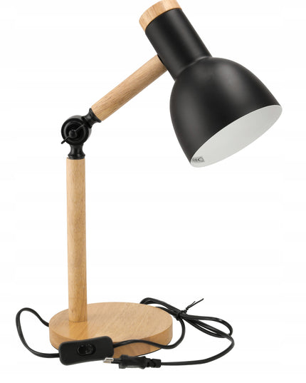 Medinė E27 pastatoma stalinė skaitymo lempa su dviguba reguliavimo funkcija