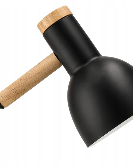 Medinė E27 pastatoma stalinė skaitymo lempa su dviguba reguliavimo funkcija