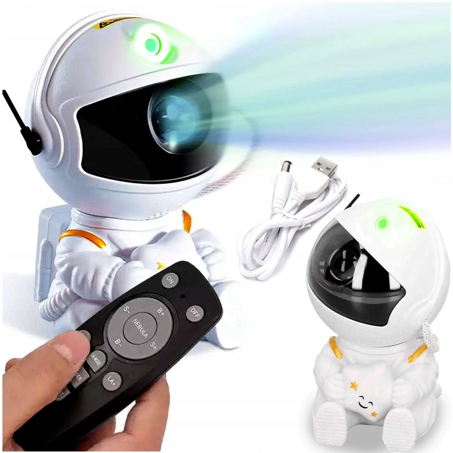 LED Naktinė Lemputė Žvaigždžių Projektorius Galaktikų Kosmoso Sėdintis Astronautas su Pultu