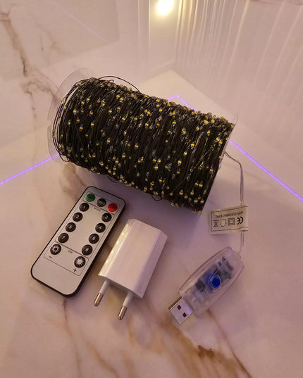 Kalėdinės girliandos 1000 LED net 100m ant laidelio su pulteliu, ant ritės, USB BC