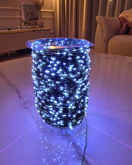 Kalėdinės lemputės 1000 LED, net 100 metrų, su pulteliu, vielutės, ritė, USB BZ