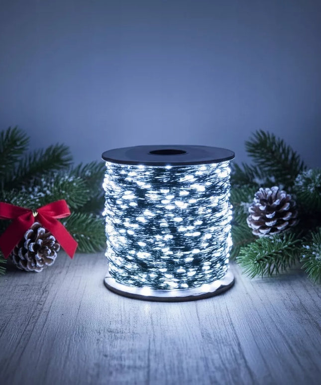 Kalėdinės eglutės girlianda 1000 LED, 100 m, su nuotolinio valdymo pulteliu, balta šalta šviesa