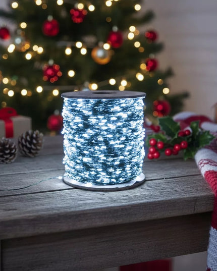 Kalėdinės eglutės girlianda 1000 LED, 100 m, su nuotolinio valdymo pulteliu, balta šalta šviesa