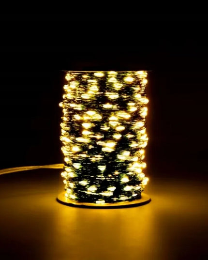 Mikro LED kalėdinė girlianda, 1000 šiltai baltų lempučių, 100 m, žalias laidas, pultelis, RS-1021WW