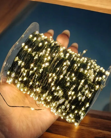 „Ecarla“ mikro LED kalėdinė girlianda, 1000 lempučių, šiltai balta šviesa, 100 m, žalias laidas, pultelis, RS-1021WW