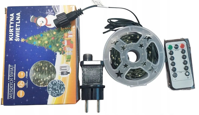 Mikro LED kalėdinė girlianda, 1000 šiltai baltų lempučių, 100 m, žalias laidas, pultelis, RS-1021WW