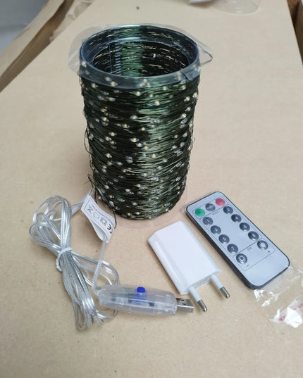 „Ecarla“ mikro LED kalėdinė girlianda, 1000 lempučių, šiltai balta šviesa, 100 m, žalias laidas, pultelis, RS-1021WW