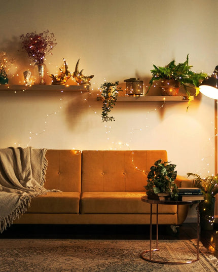 Mikro LED Kalėdų girlianda, 1000 geltonų lempučių, 100 m, žalias laidas, su pulteliu, RS-1021WW