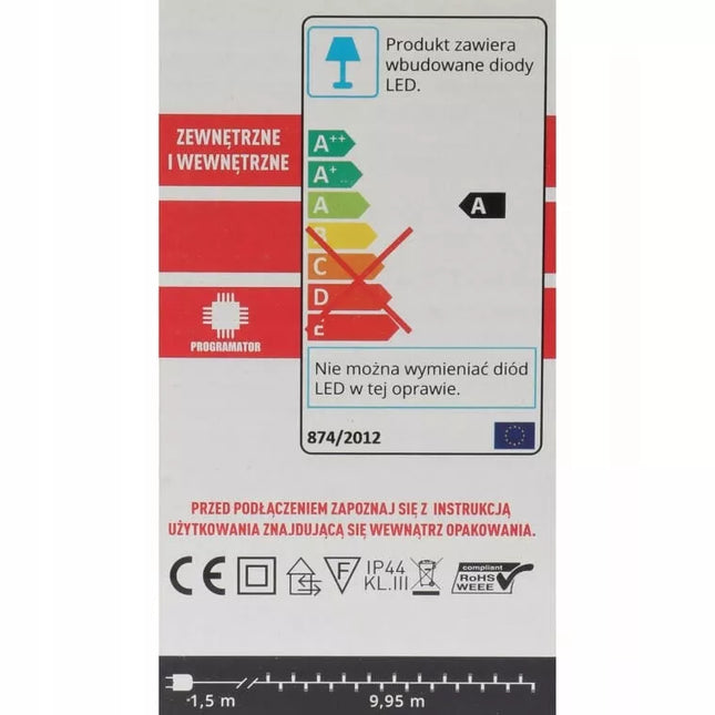 Kalėdinės lemputės CHOINKOWE 200 LED 8 funkcijos, su programatoriumi, 11,5 m laidas