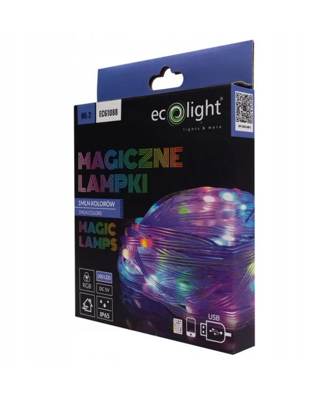 „Ecolight“ lauko kalėdinės girliandos, 200 RGB LED, 10 m, „Bluetooth“, USB
