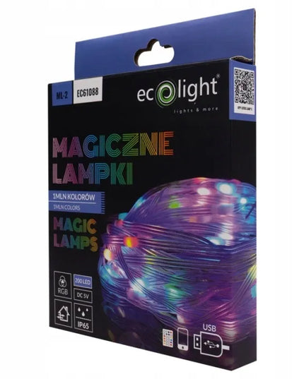 „Ecolight“ lauko kalėdinės girliandos, 200 RGB LED, 10 m, „Bluetooth“, USB