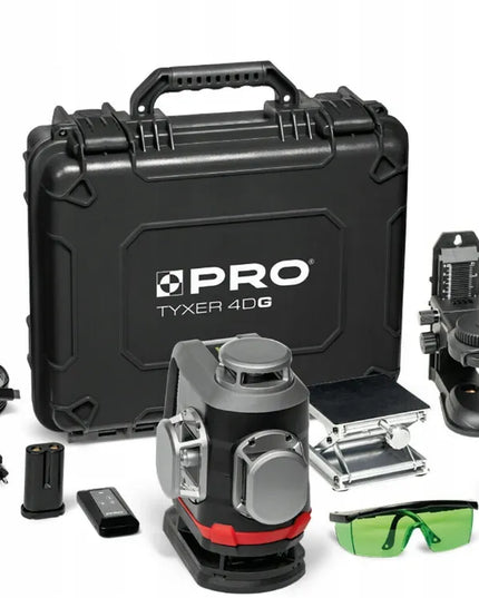 Daugialinijinis lazeris PRO TYXER 4DG PLUS, rinkinys su žaliu spinduliu, lagaminu, akiniais ir laikikliu