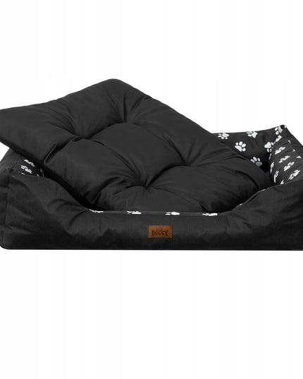 Šuns guolis Doggy Puffy didelis XXL 114x84 cm sofa lova juoda su pėdutėmis