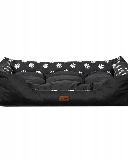 Šuns guolis Doggy Puffy didelis XXL 114x84 cm sofa lova juoda su pėdutėmis