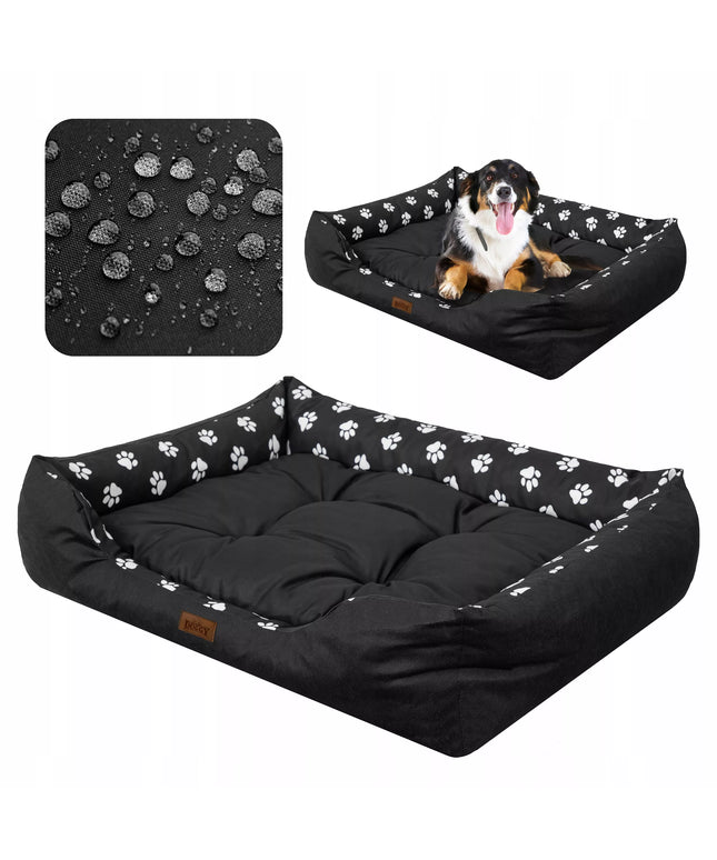 Šuns guolis Doggy Puffy didelis XXL 114x84 cm sofa lova juoda su pėdutėmis