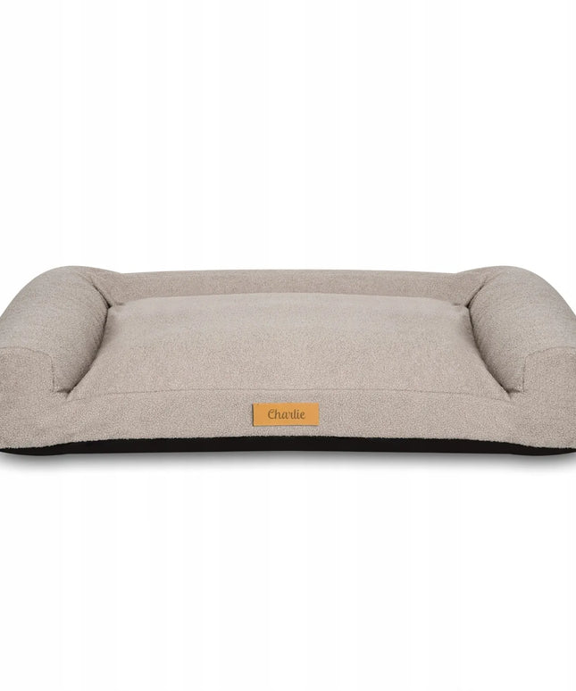 DOGESTE Teddy XL pilkas šuns guolis-sofa, 100 × 65 cm, su nemokamu personalizuotu užrašu