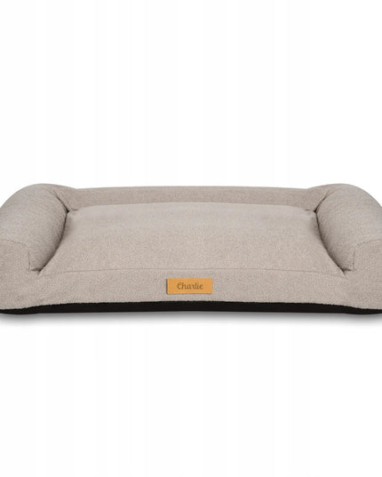DOGESTE Teddy XL pilkas šuns guolis-sofa, 100 × 65 cm, su nemokamu personalizuotu užrašu