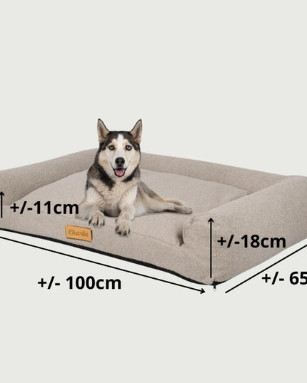 DOGESTE Teddy XL pilkas šuns guolis-sofa, 100 × 65 cm, su nemokamu personalizuotu užrašu