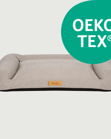 DOGESTE Teddy XL pilkas šuns guolis-sofa, 100 × 65 cm, su nemokamu personalizuotu užrašu