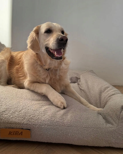 DOGESTE Teddy XL pilkas šuns guolis-sofa, 100 × 65 cm, su nemokamu personalizuotu užrašu