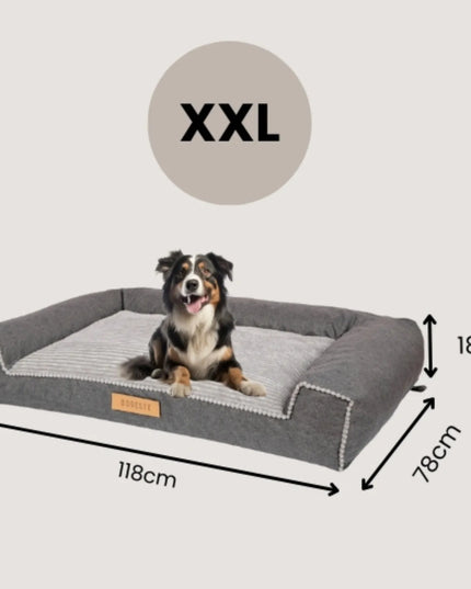 DOGESTE XXL šunų guolis-sofa, velvetinis, pilkas, su nemokamu personalizavimu, 118 × 78 cm