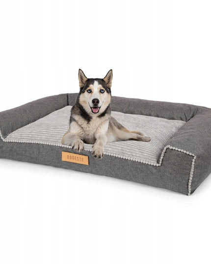 DOGESTE XXL šunų guolis-sofa, velvetinis, pilkas, su nemokamu personalizavimu, 118 × 78 cm