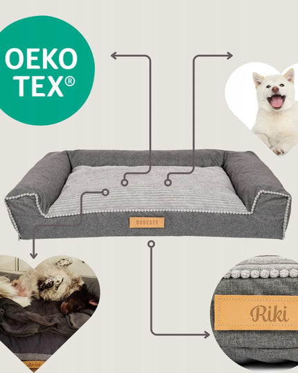 DOGESTE XXL šunų guolis-sofa, velvetinis, pilkas, su nemokamu personalizavimu, 118 × 78 cm