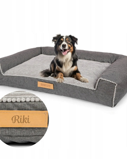 DOGESTE XXL šunų guolis-sofa, velvetinis, pilkas, su nemokamu personalizavimu, 118 × 78 cm