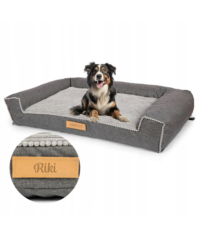 DOGESTE XXL šunų guolis-sofa, velvetinis, pilkas, su nemokamu personalizavimu, 118 × 78 cm