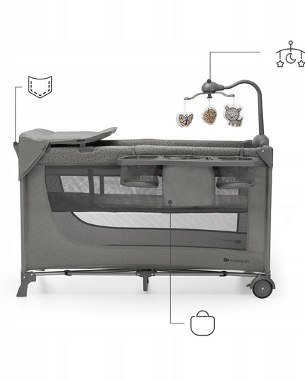 Kelioninė lovelė 3in1, maniežas, dviejų lygių, sulankstomas JOY 2 KINDERKRAFT Pilkas