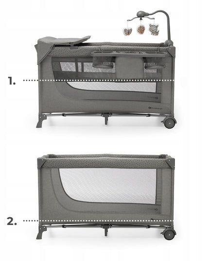 Kelioninė lovelė 3in1, maniežas, dviejų lygių, sulankstomas JOY 2 KINDERKRAFT Pilkas