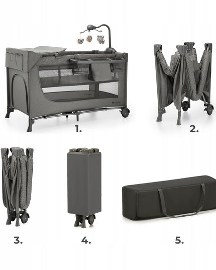 Kelioninė lovelė 3in1, maniežas, dviejų lygių, sulankstomas JOY 2 KINDERKRAFT Pilkas