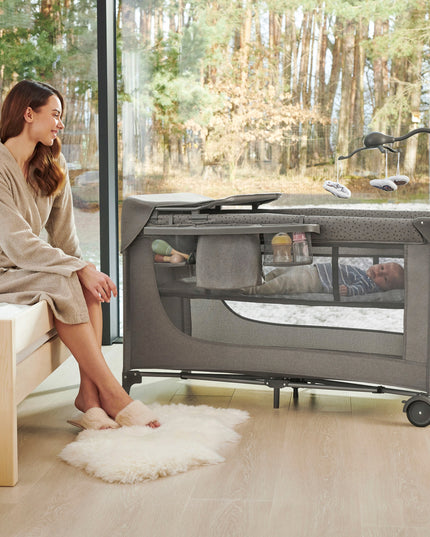 Kelioninė lovelė 3in1, maniežas, dviejų lygių, sulankstomas JOY 2 KINDERKRAFT Pilkas