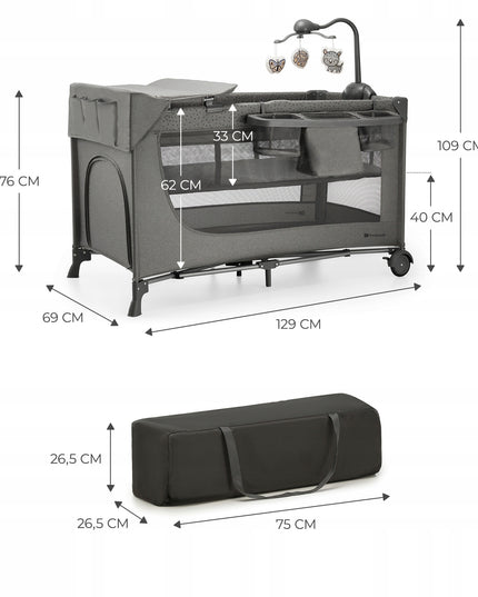 Kelioninė lovelė 3in1, maniežas, dviejų lygių, sulankstomas JOY 2 KINDERKRAFT Pilkas