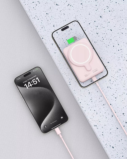 Magnetinis išorinis akumuliatorius "Powerbank" su "MagSafe" 5000 mAh Qi 15 W – mažas ir lengvas