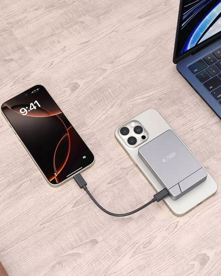 Magnetinis powerbank išorinė baterija su MagSafe 5000mAh USB-C su stovu