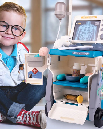 Mažojo gydytojo rinkinys vaikams su vežimėliu, rentgenu ir EKG