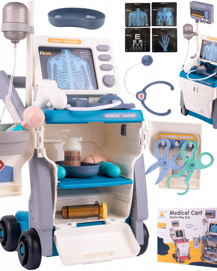 Mažojo gydytojo rinkinys vaikams su vežimėliu, rentgenu ir EKG