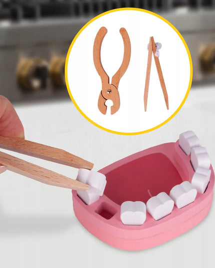 Mažojo gydytojo rinkinys MalPlay, medinis dentisto žaislas lagaminėlyje