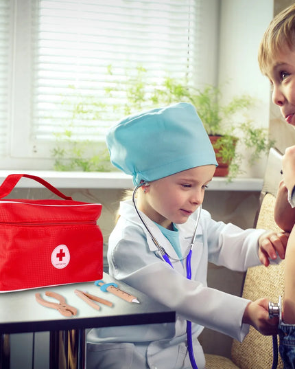 Mažojo gydytojo rinkinys MalPlay, medinis dentisto žaislas lagaminėlyje