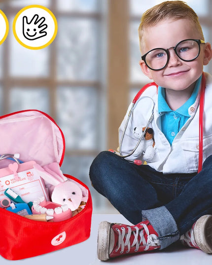 Mažojo gydytojo rinkinys MalPlay, medinis dentisto žaislas lagaminėlyje
