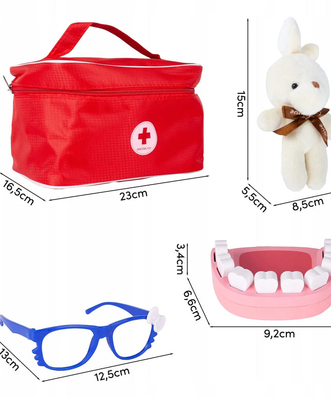 Mažojo gydytojo rinkinys MalPlay, medinis dentisto žaislas lagaminėlyje