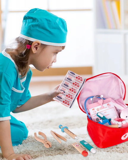 Mažojo gydytojo rinkinys MalPlay, medinis dentisto žaislas lagaminėlyje