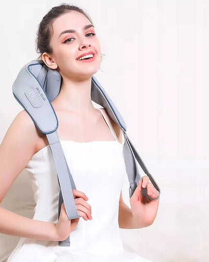 Belaidis shiatsu masažuoklis kaklui, nugarai ir sprandui su šildymo funkcija