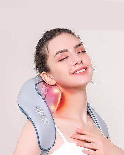 Belaidis shiatsu masažuoklis kaklui, nugarai ir sprandui su šildymo funkcija