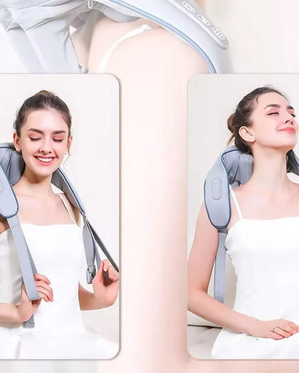 Belaidis shiatsu masažuoklis kaklui, nugarai ir sprandui su šildymo funkcija