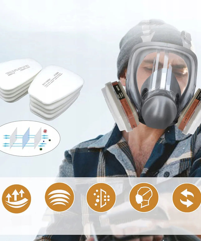 Apsauginė respiratorinė kaukė nuo dulkių + 2 anglies filtrai + 10 keičiamųjų filtrų